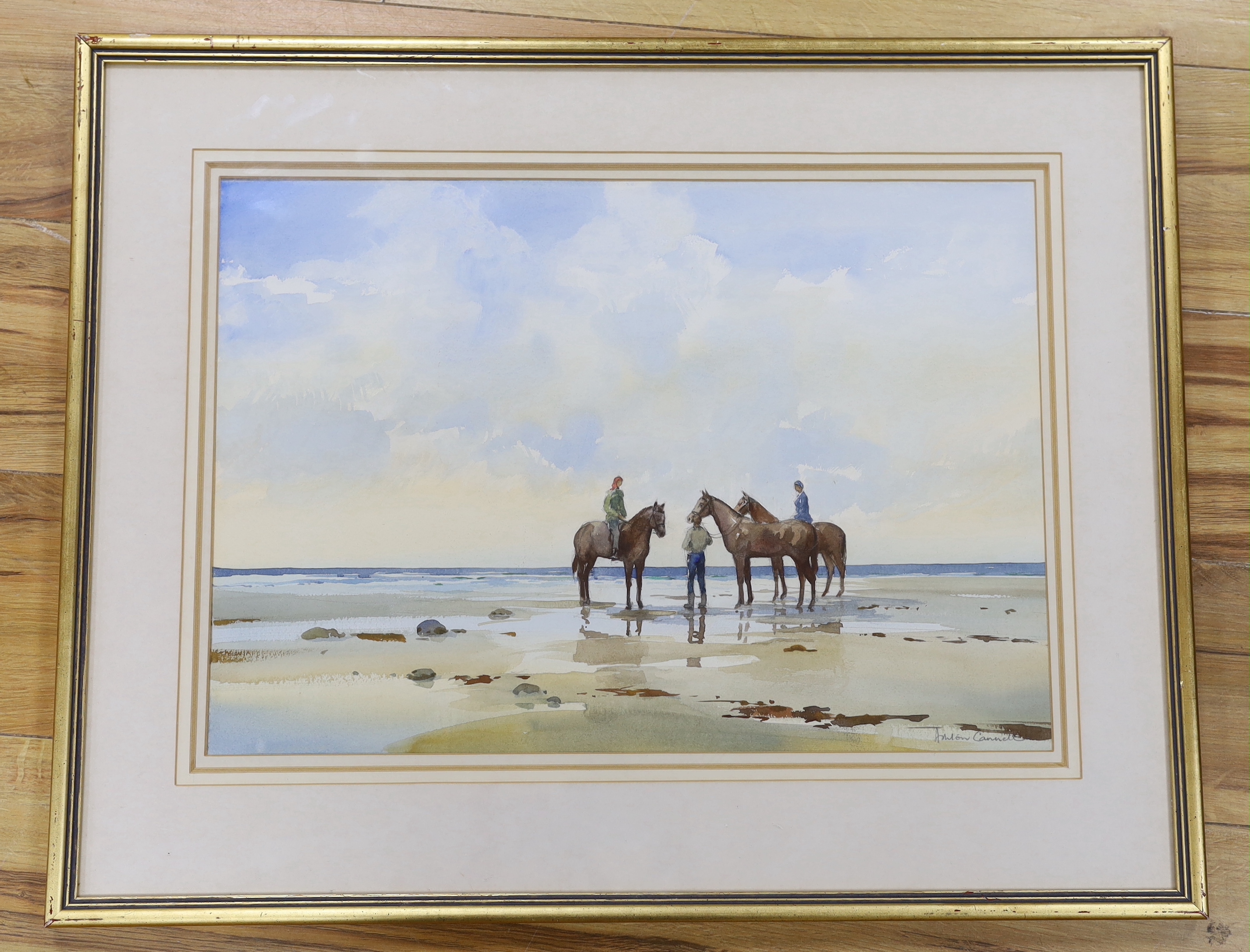 Edward Ashton Cannell RSMA (1927-1944), watercolour, 'Beach encounter', signed, 1982 Mall Galleries exhibition label verso, 36 x 51cm